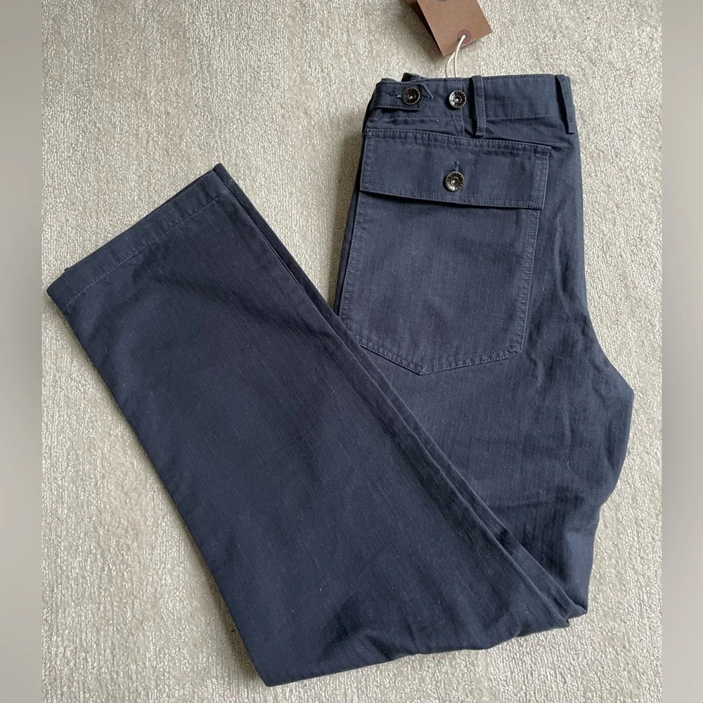 NWT Arbor Fatigue Pants (Organic Cotton Herringbone Button Fly Blue) - Picture 1 of 7